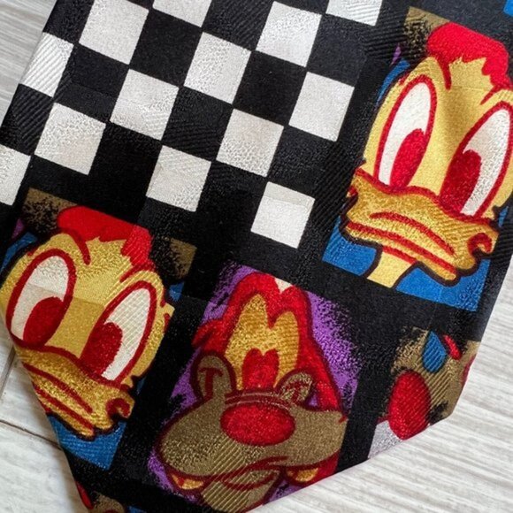 Disney Silk Neck Tie Checkered Mickey Donald Goofy Altlas Design Sweden - Picture 4 of 6